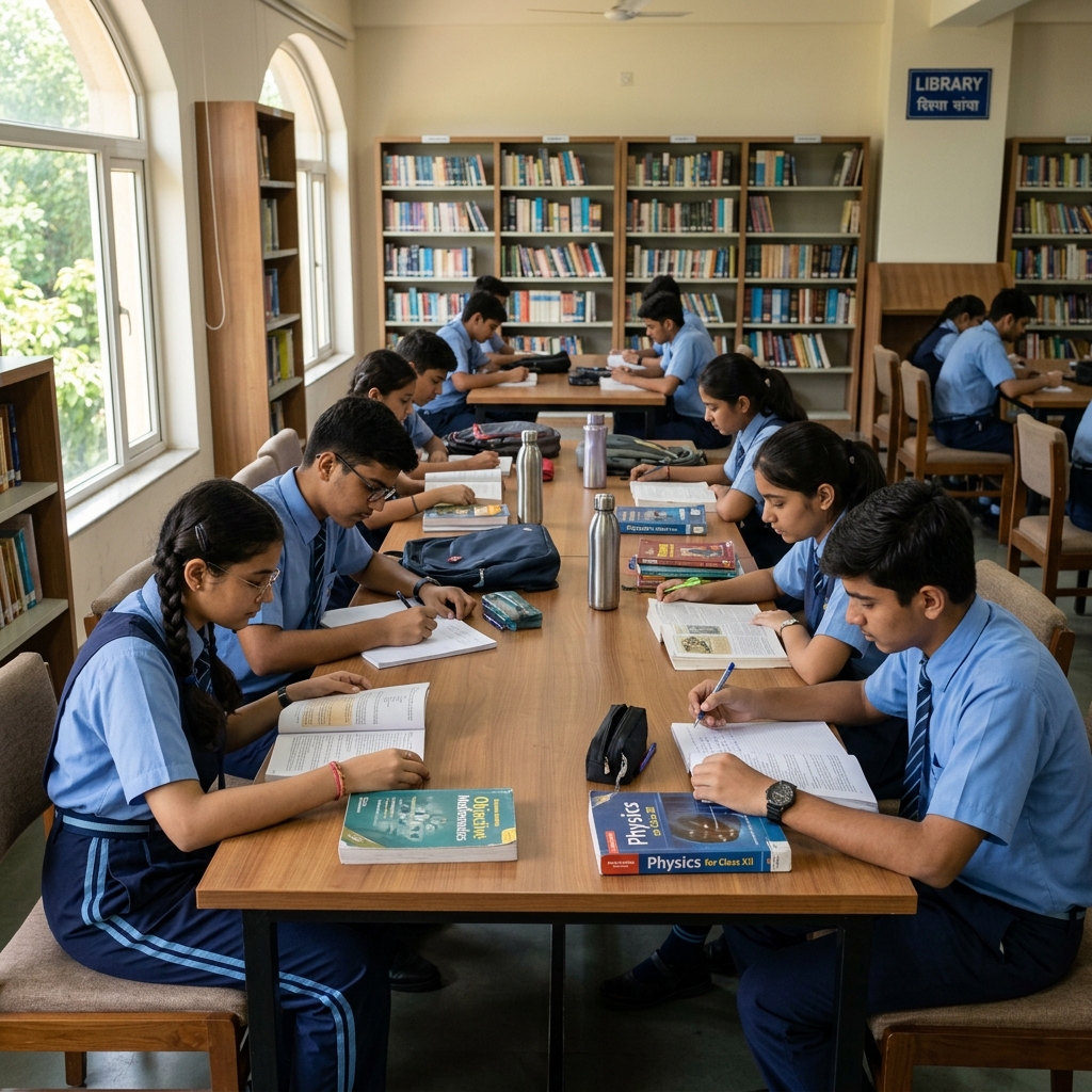 Students studying in library